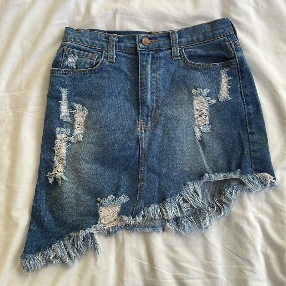 Vibrant asymmetrical denim skirt